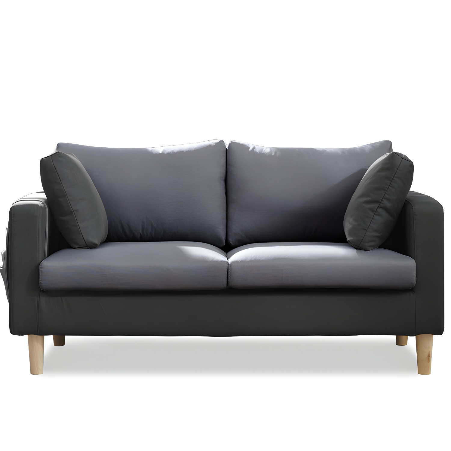 Contemporary Square Arm Couch Faux Leather Loveseat with Pillows - image 6