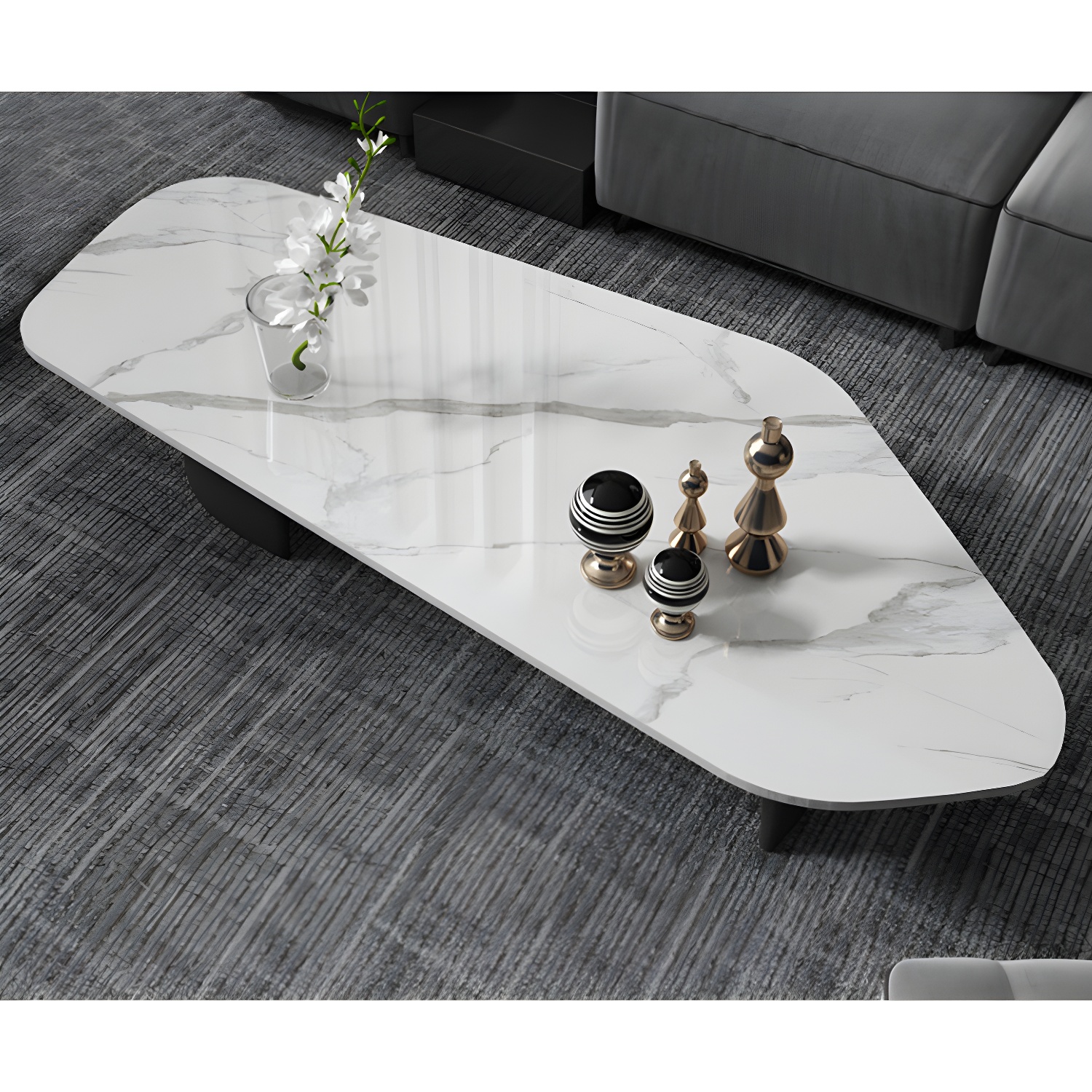 Pedestal Design Marble Metal Steel Black Pedestal Free Shape Coffee Table