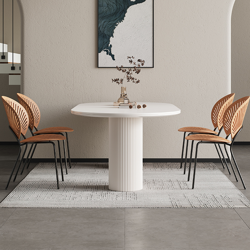 Modern Simple Style Stone Dining Table Set with Twin Support Base and Fixed Table in Chalk
