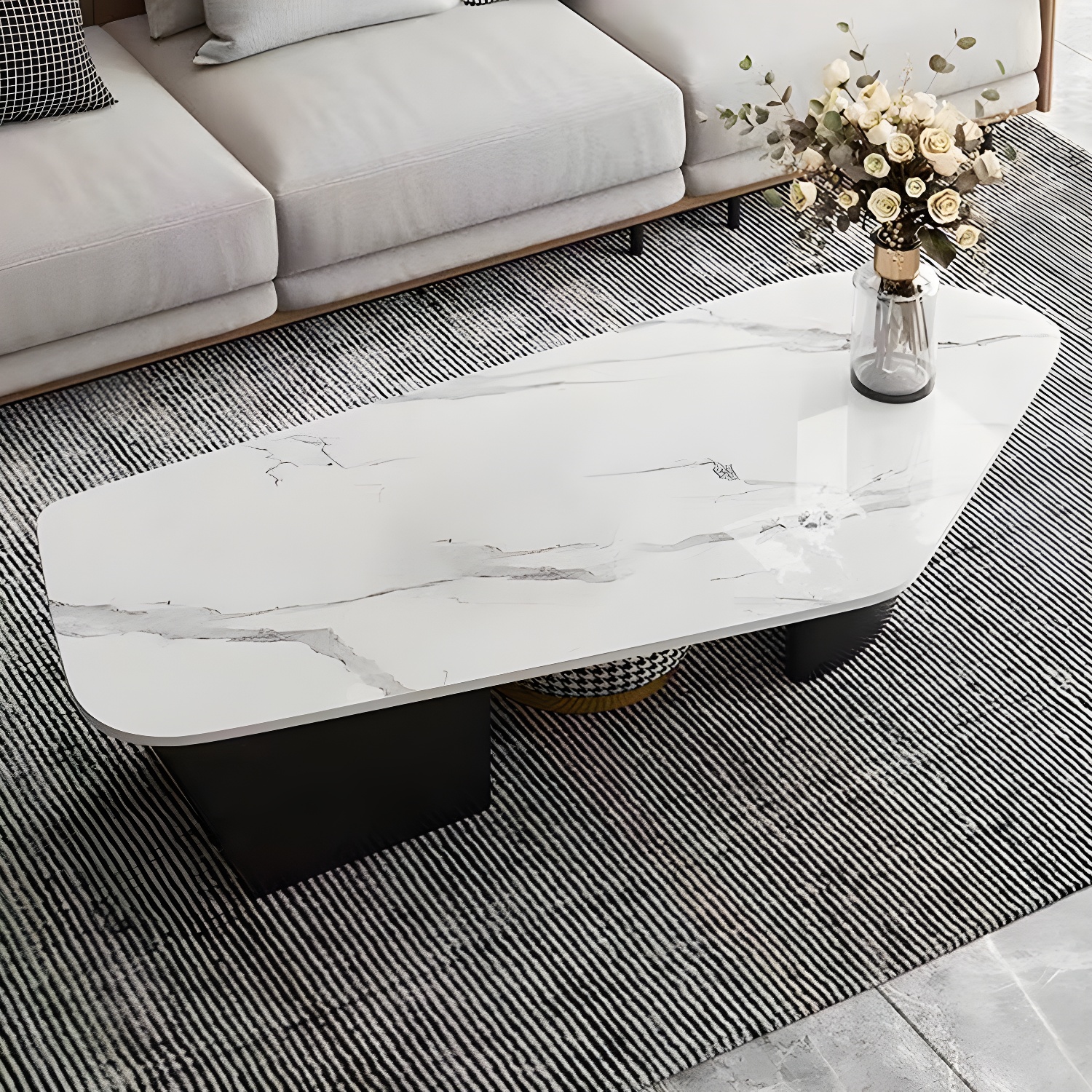 Glam Irregular Slate Top Cocktail Table Sled 15.7" H Coffee Table