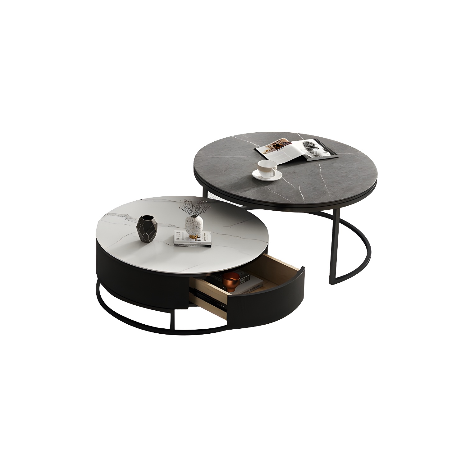 Slate Coffee Table Slate Nesting Coffee Table Set with Storage Drawer - image 3