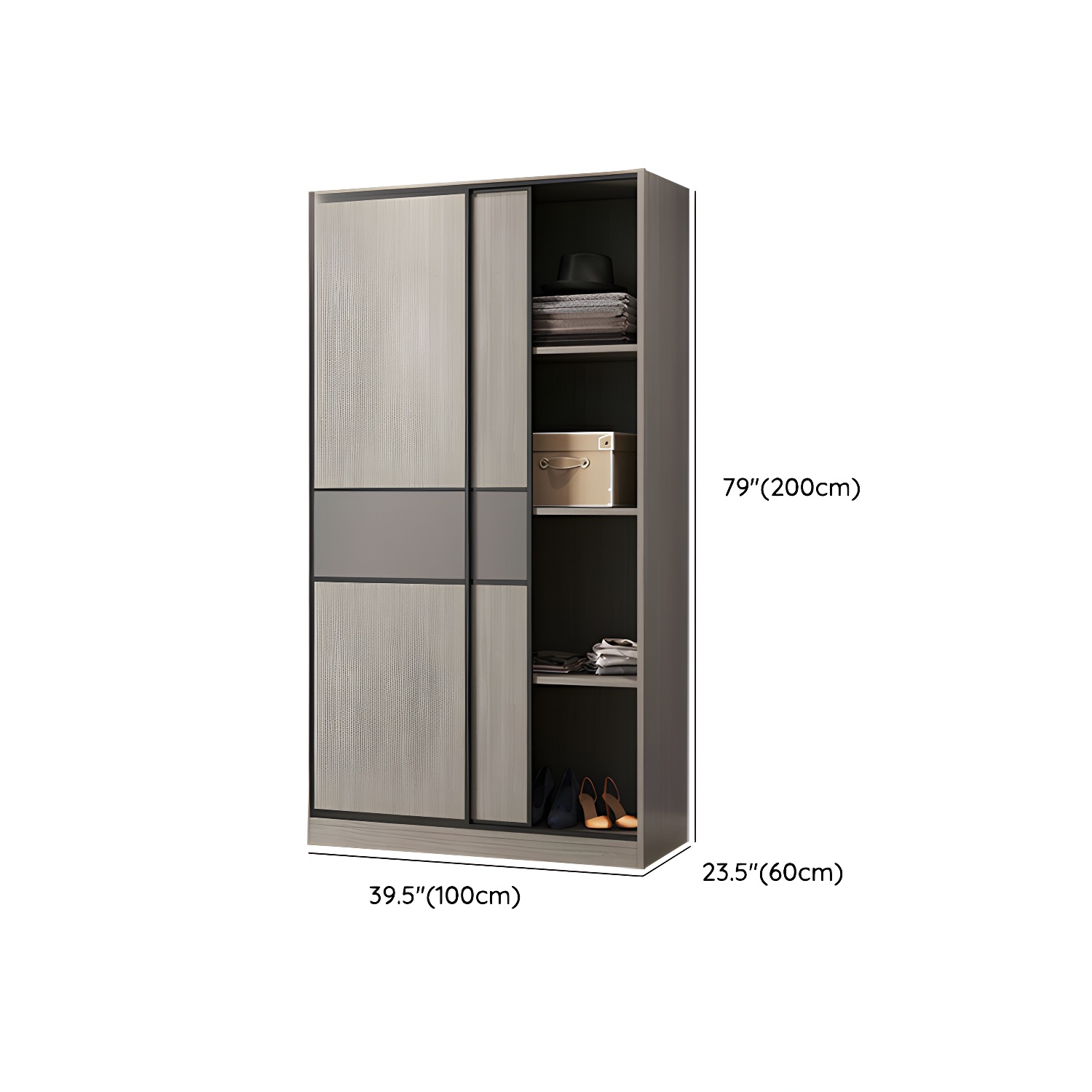 Contemporary Plate Storage Wood Wardrobe with Clothing Rod and Shelves in Light Grey - image 30
