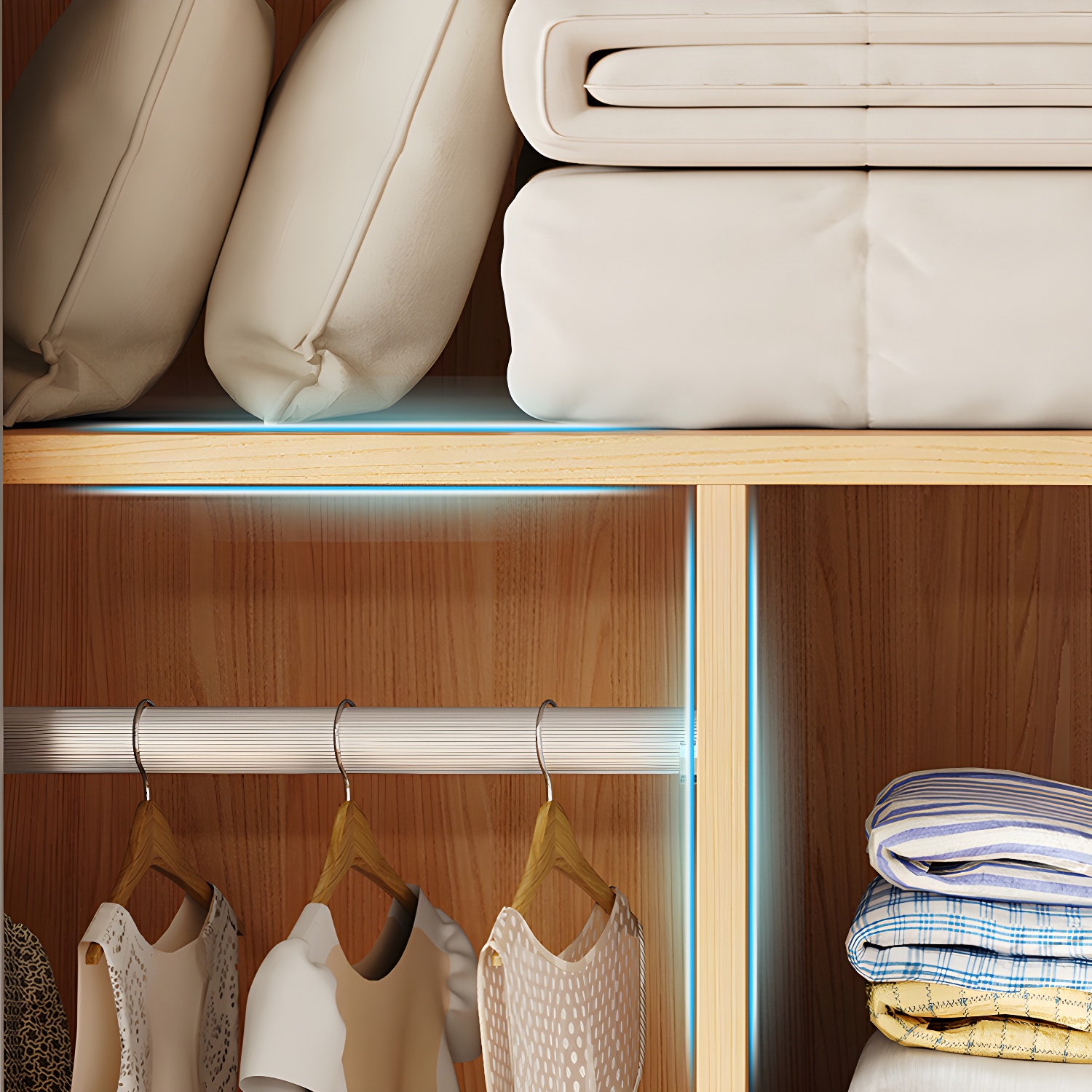 Contemporary Freestanding Wardrobe Armoire Wood Sliding Doors Wardrobe - image 10