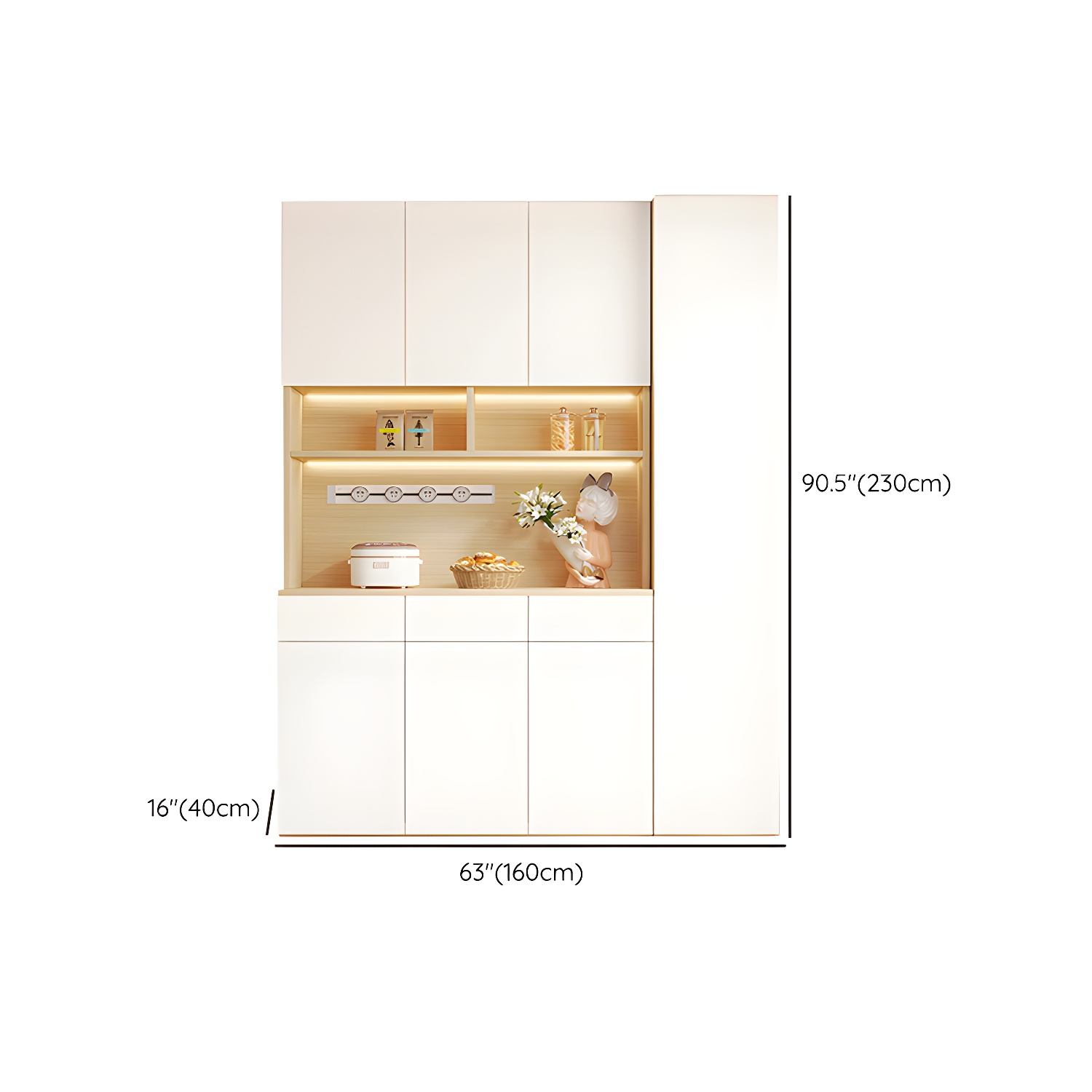 Scandinavian White Wood Buffet Sideboard Cabinet with Cabinets and Shelves - image 18