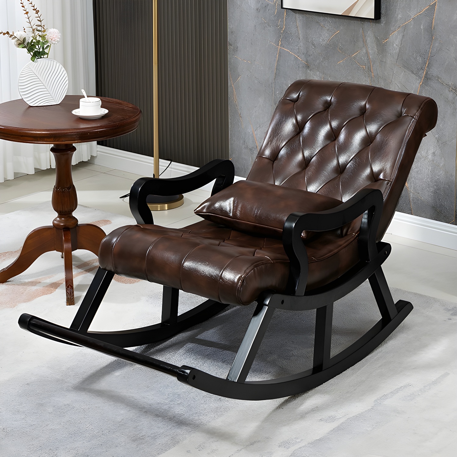 49" Wide Solid Wood Faux Leather Rocking Accent Chair with Legs - image 6