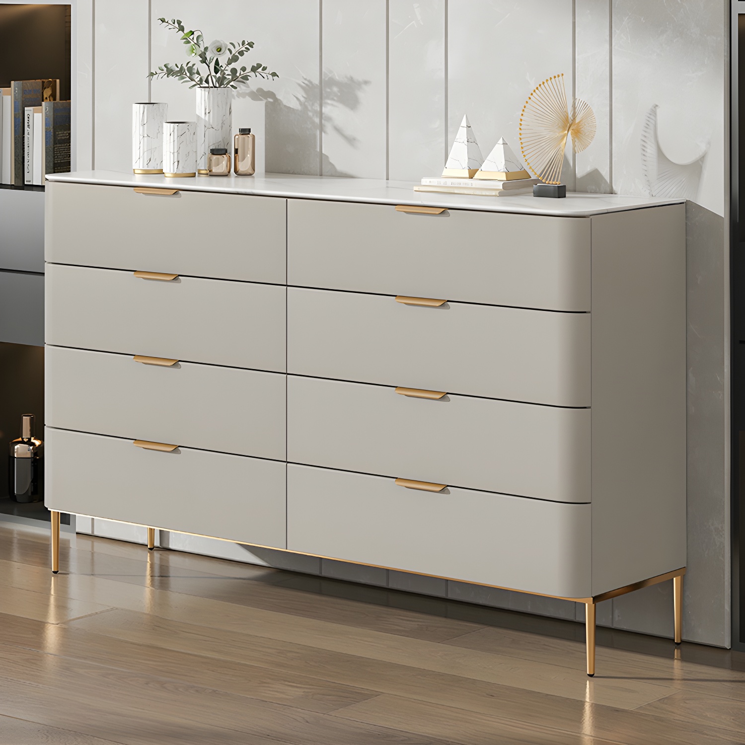 Modern Faux Leather Double Dresser with Solid Wood and Gold Accent Handles - image 9