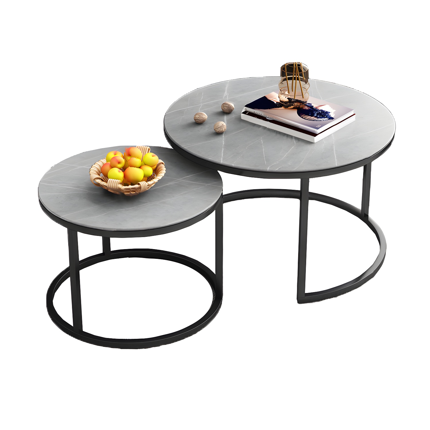 Modern Nesting Coffee Table Set Frame Round Coffee Table Set with Drawer - image 12