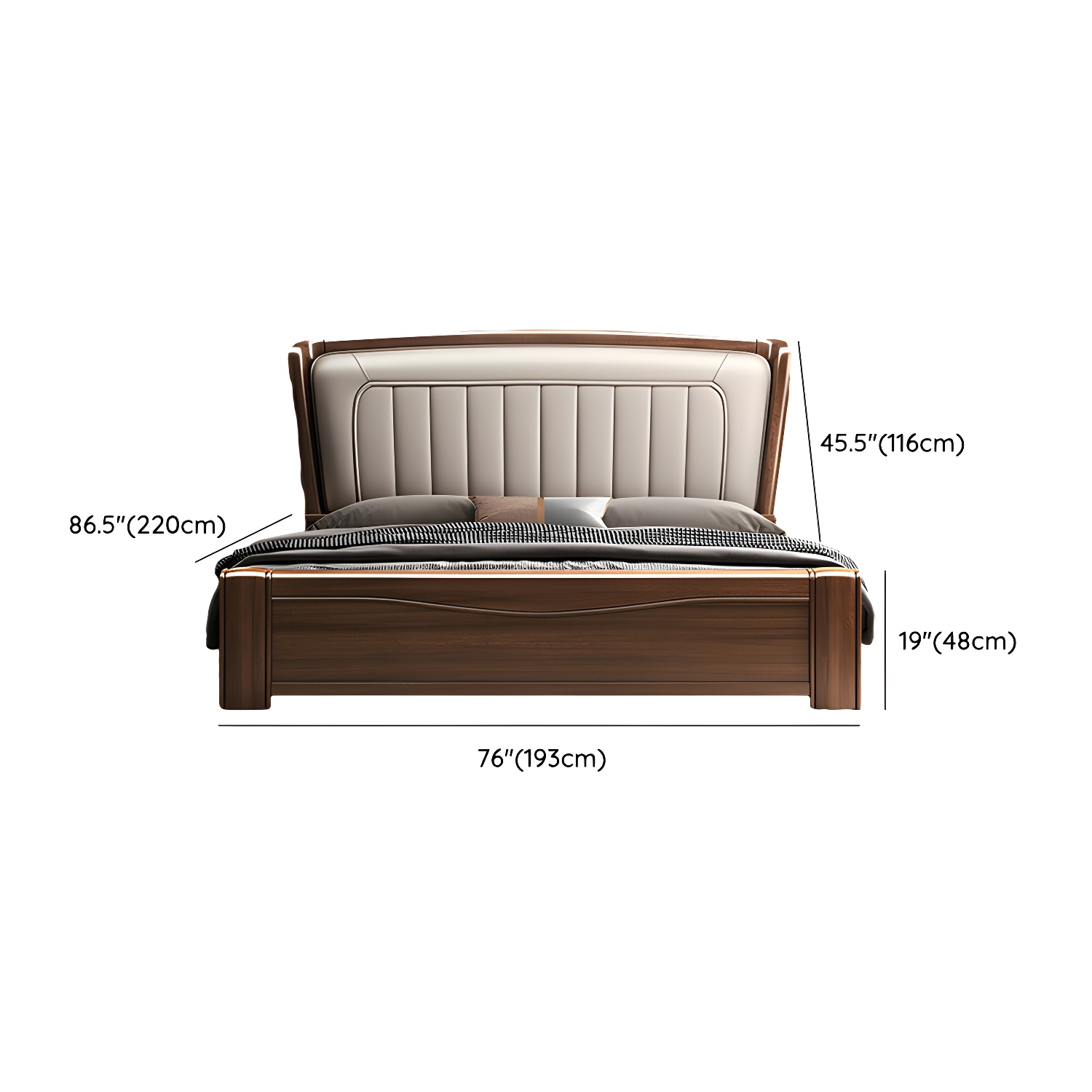 Traditional Walnut Wood Brown Bed with Rectangular Upholstered Headboard for Bedroom - image 16