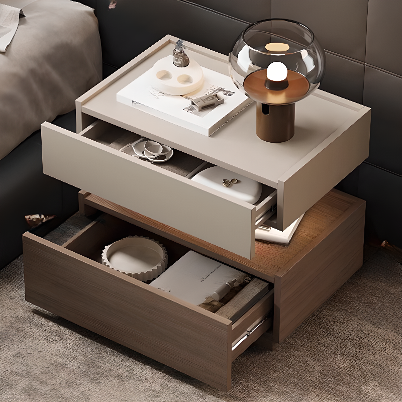 Organic Modern Nightstand With Drawer Organization Featuring 2 Shelves, Real Wood Countertop, and Illuminating Lighting - image 9