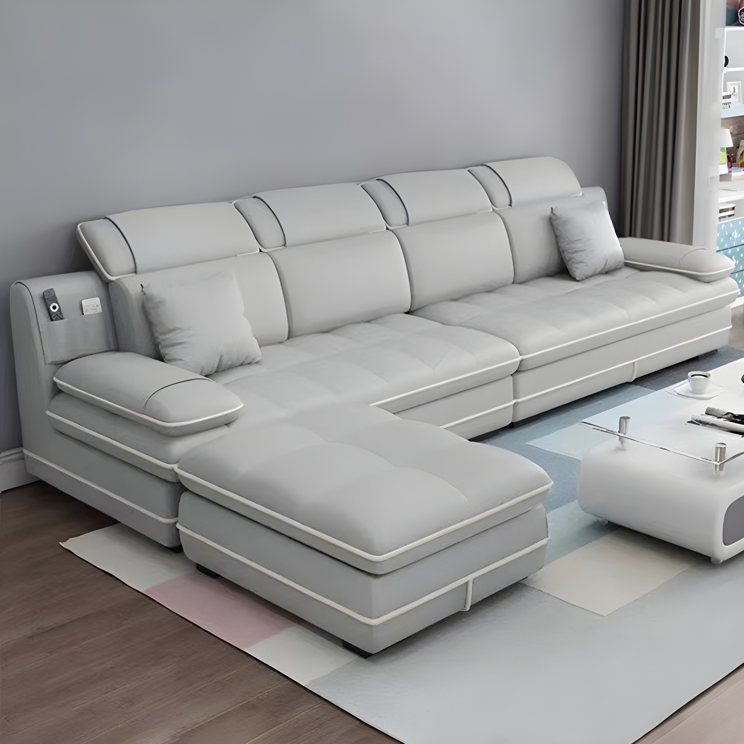 Elegant Gray Curved Sectional Sofa with Scandinavian Wooden Frame - image 17