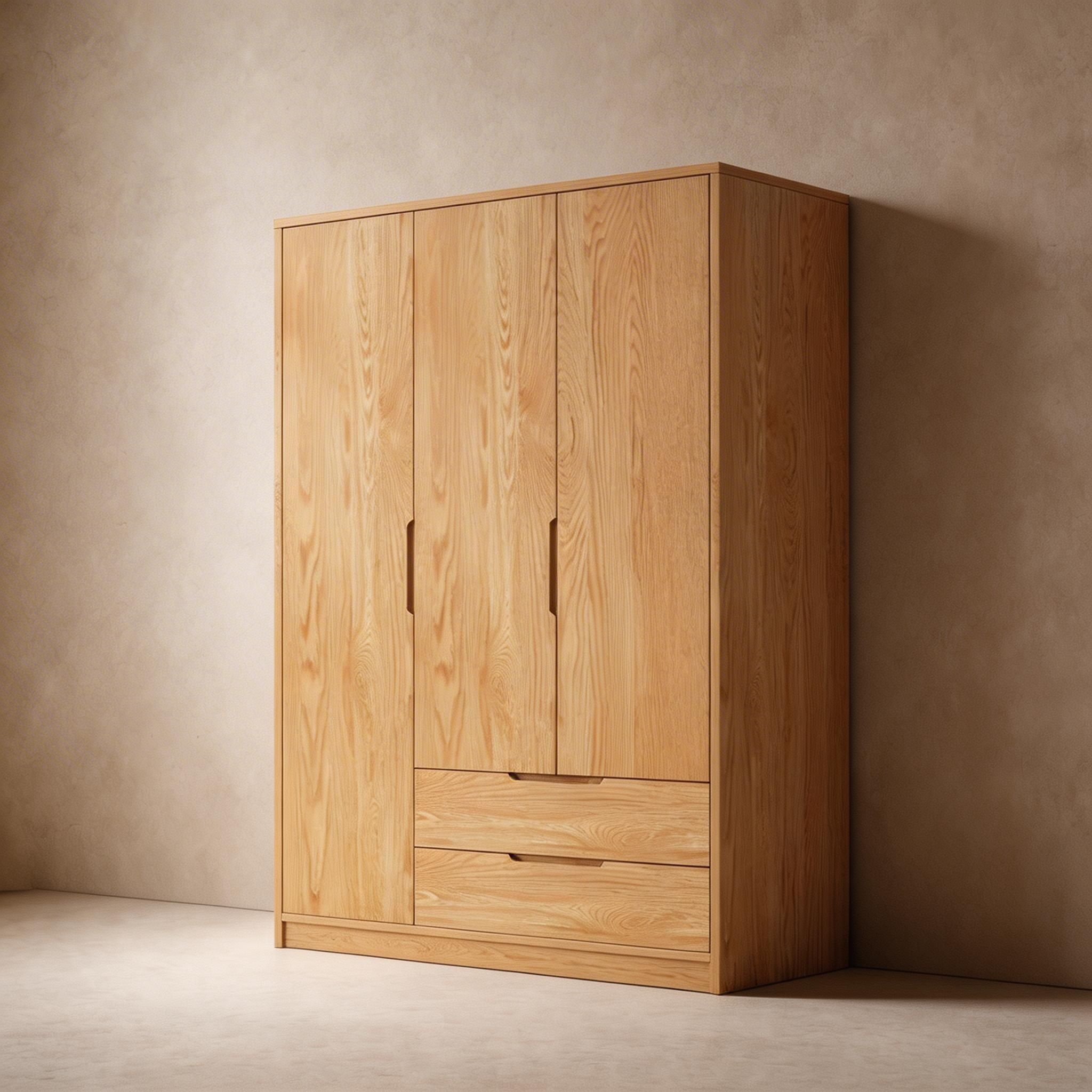 Modern Natural Wood Wardrobe Armoire with Sliding Doors, Drawers, and Shelves - image 28