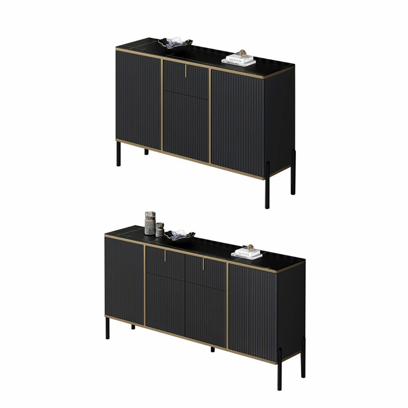 Black Floor Freestanding Sideboard in Wood with Glass Countertop and Kitchen Appliance Storage for Living Room in a Trendy Style - image 6