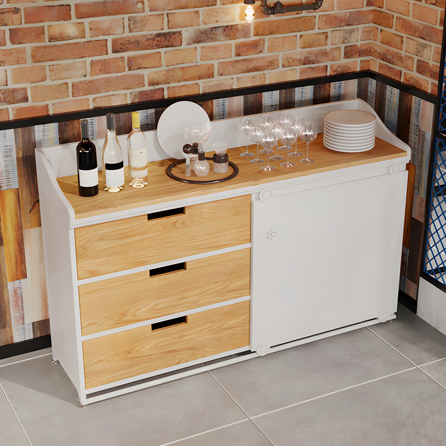 Industrial Metal Sideboard with Drawers, Cabinets, and Open Storage - 3 Drawers, 1 Interior Shelf - image 8