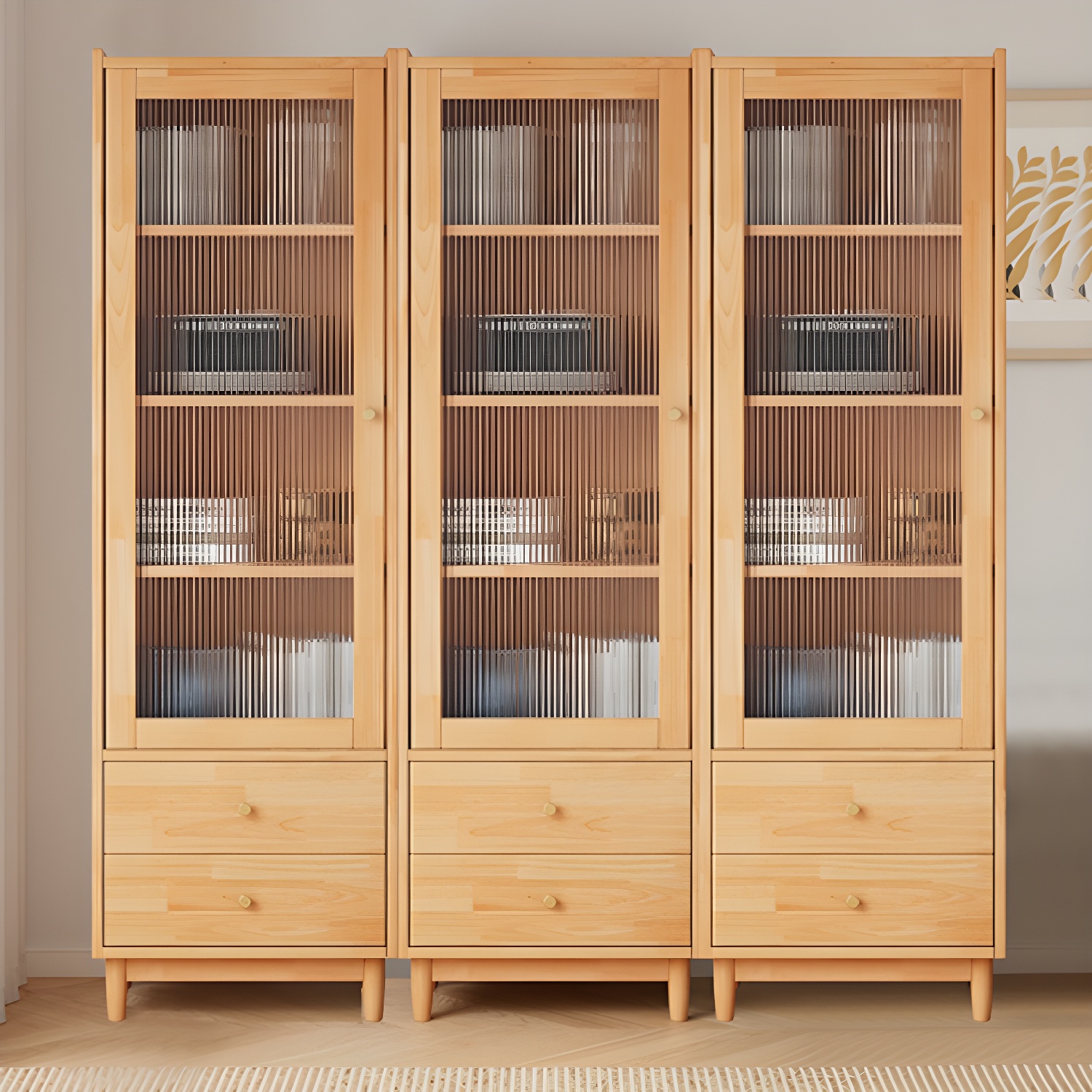 Scandinavian Glass Door Wood Cabinet with Drawers and Adjustable Shelves - Elegant Storage Furniture - image 6