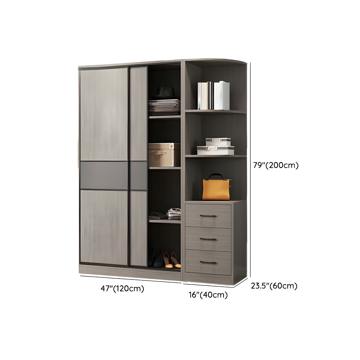 Contemporary Plate Storage Wood Wardrobe with Clothing Rod and Shelves in Light Grey - image 14