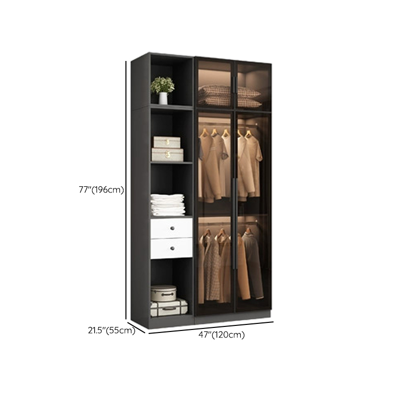Ink-Colored Manufactured Wood Detached Wardrobe Closet with Soft Close Drawer, Door, Interior Shelves, and Clothing Rod - image 24