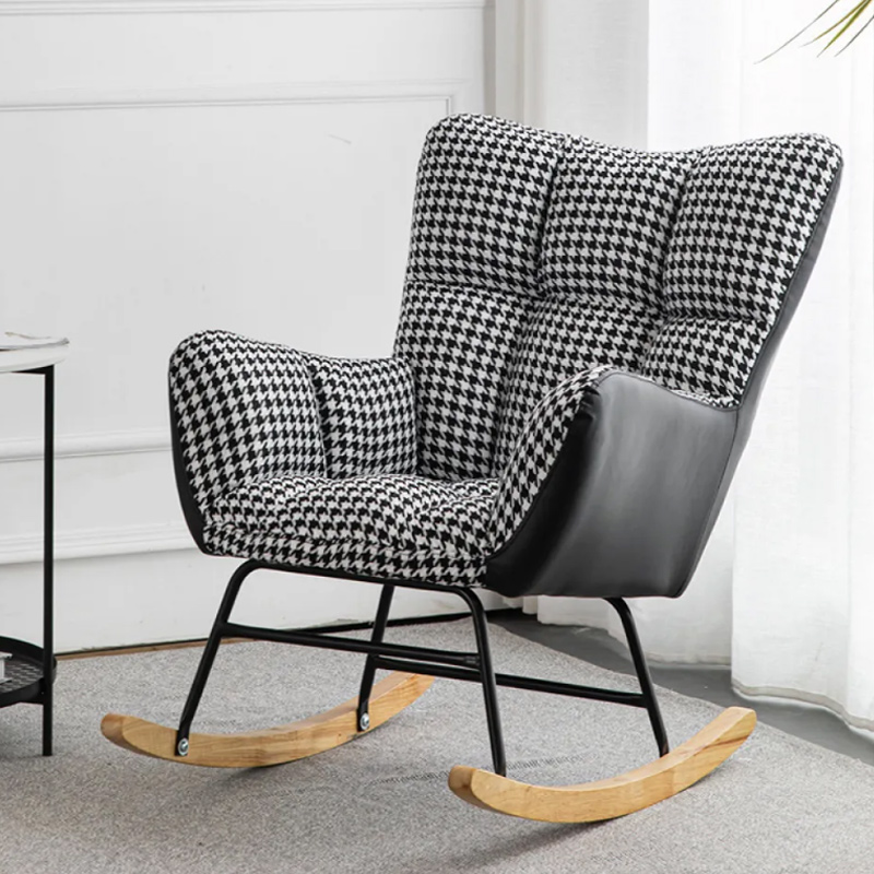 Midnight Black/Olive Green/Lemon Color Ergonomic Stationary Rocking Chair Couch with Rear & Round Arm