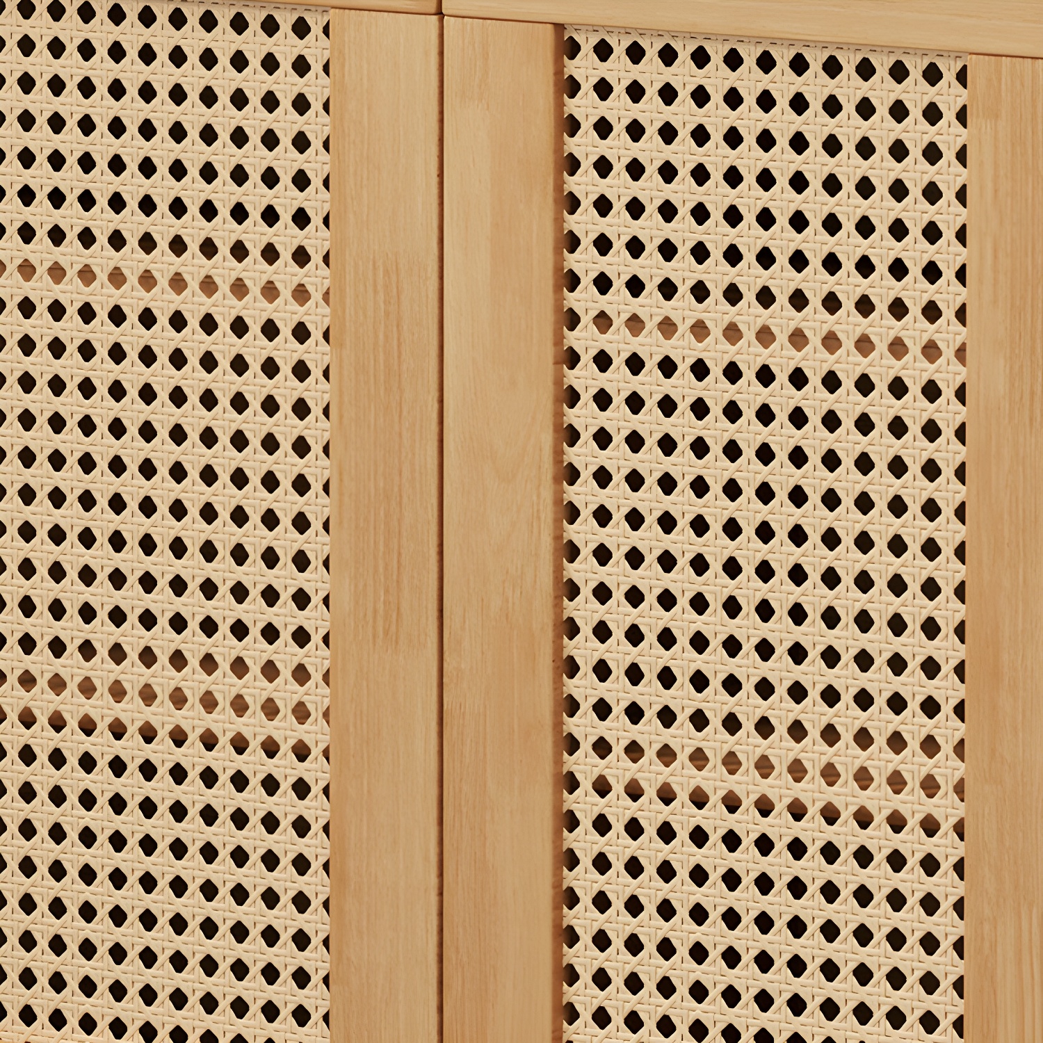 Scandinavian Wood Rattan Cabinet Doors Wardrobe with Clothing Rod and Four Feet - image 8
