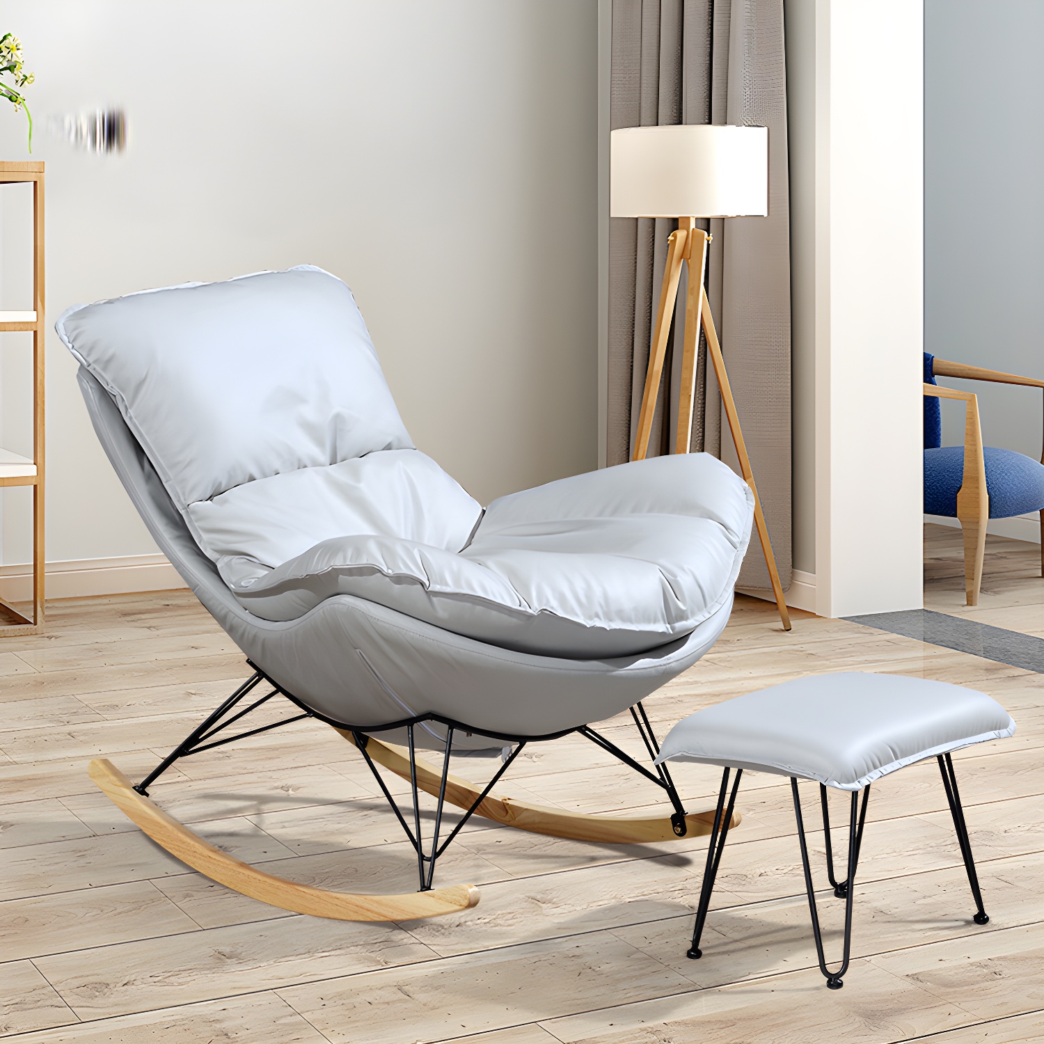 Modern Style Rocker Chair Metal Frame Spindle Cushions Rocker Chair with Ottoman - image 4