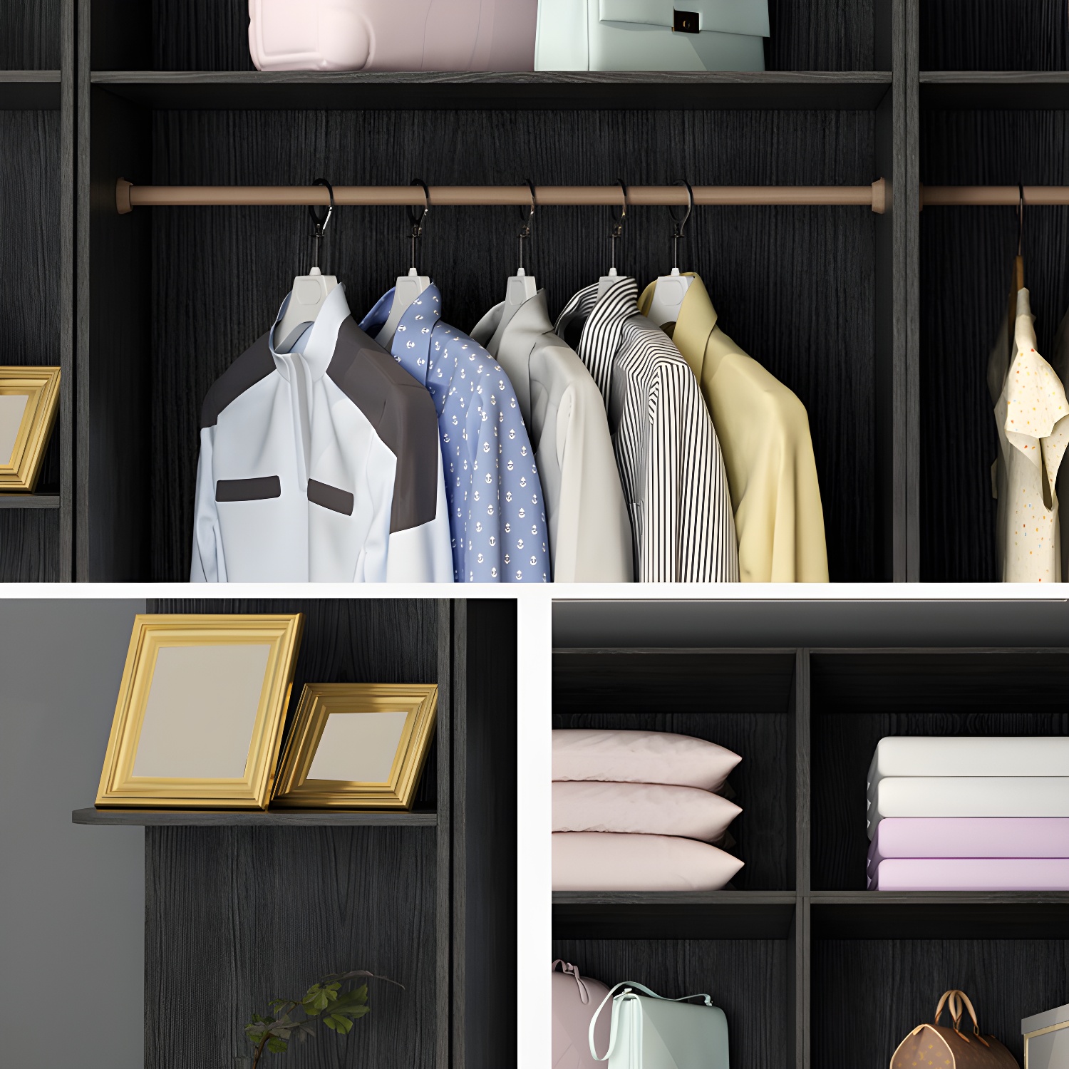 Modern Tempered Glass Doors Wardrobe Wood Frame Wardrobe without Light - image 7