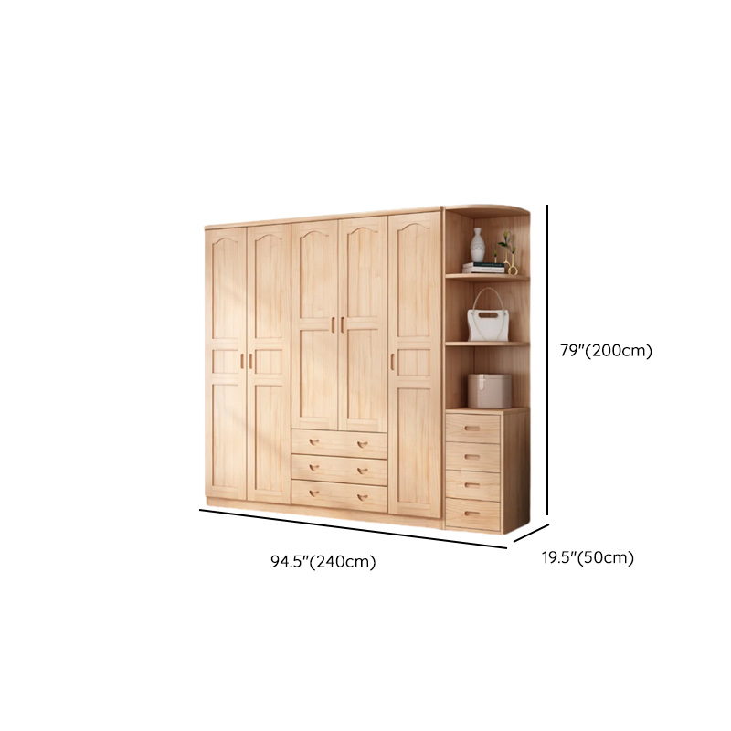 Modish Natural Color Reclaimed Wood Wardrobe Armoire with Soft Close Drawer, Soft Close Door - image 28