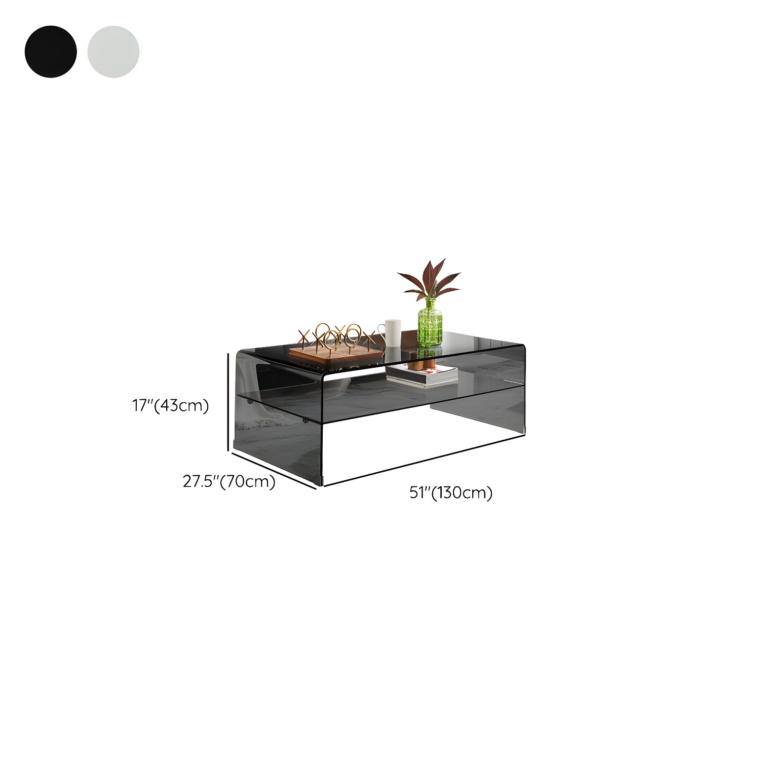 Modern Rectangle Glass Coffee Table Sled Base Cocktail Table with Shelf - image 13