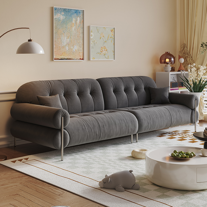 Tear Resistant Standard Sofa with Pu/Flannel Upholstery in Grey/Auburn/Ivory - image 5