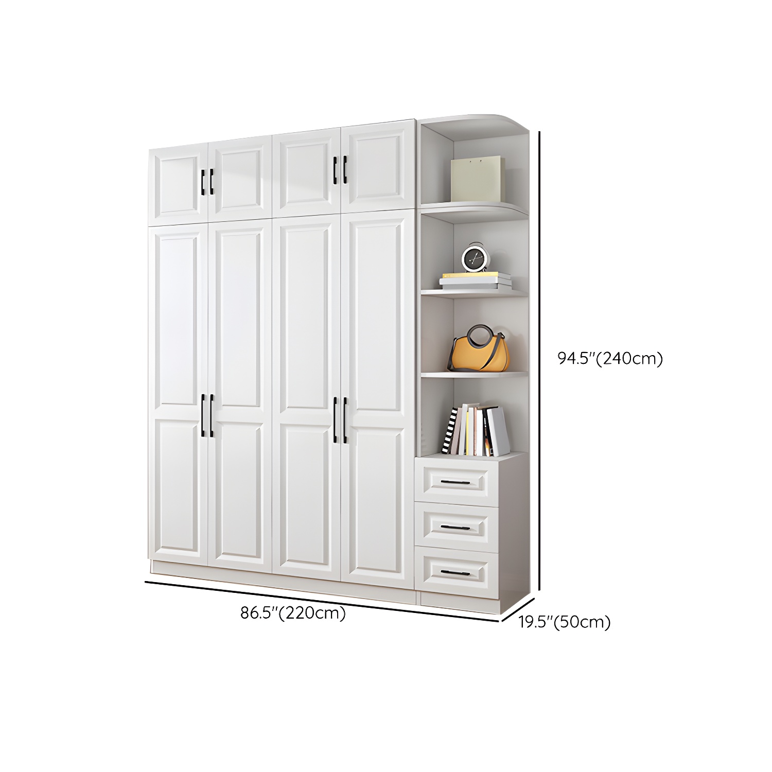 Modern White Wood Wardrobe Armoire with Shelves & Clothing Rod - Spacious and Stylish - image 35