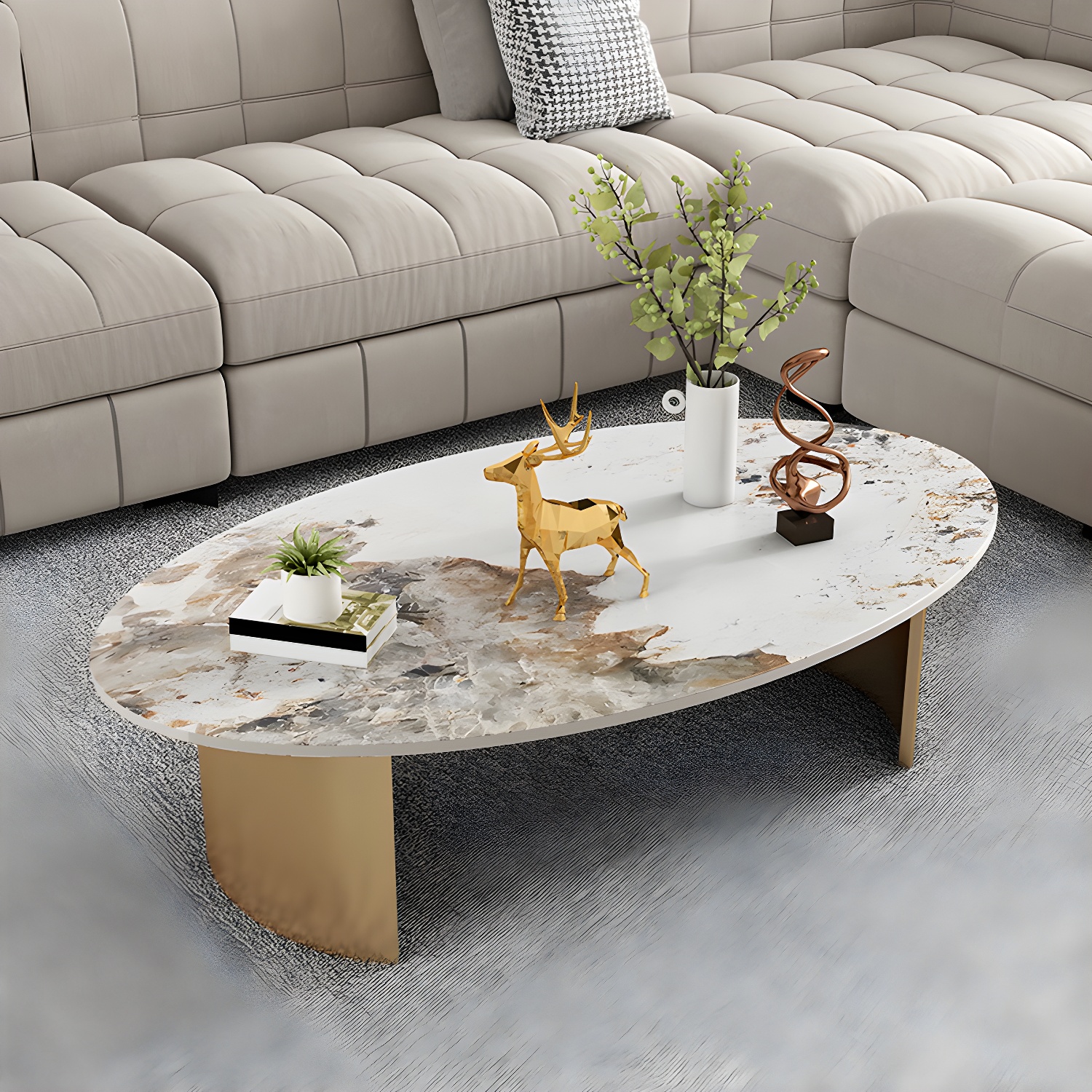 Glam Slate Coffee Cocktail Table Oval Cocktail Table for Living Room - image 3