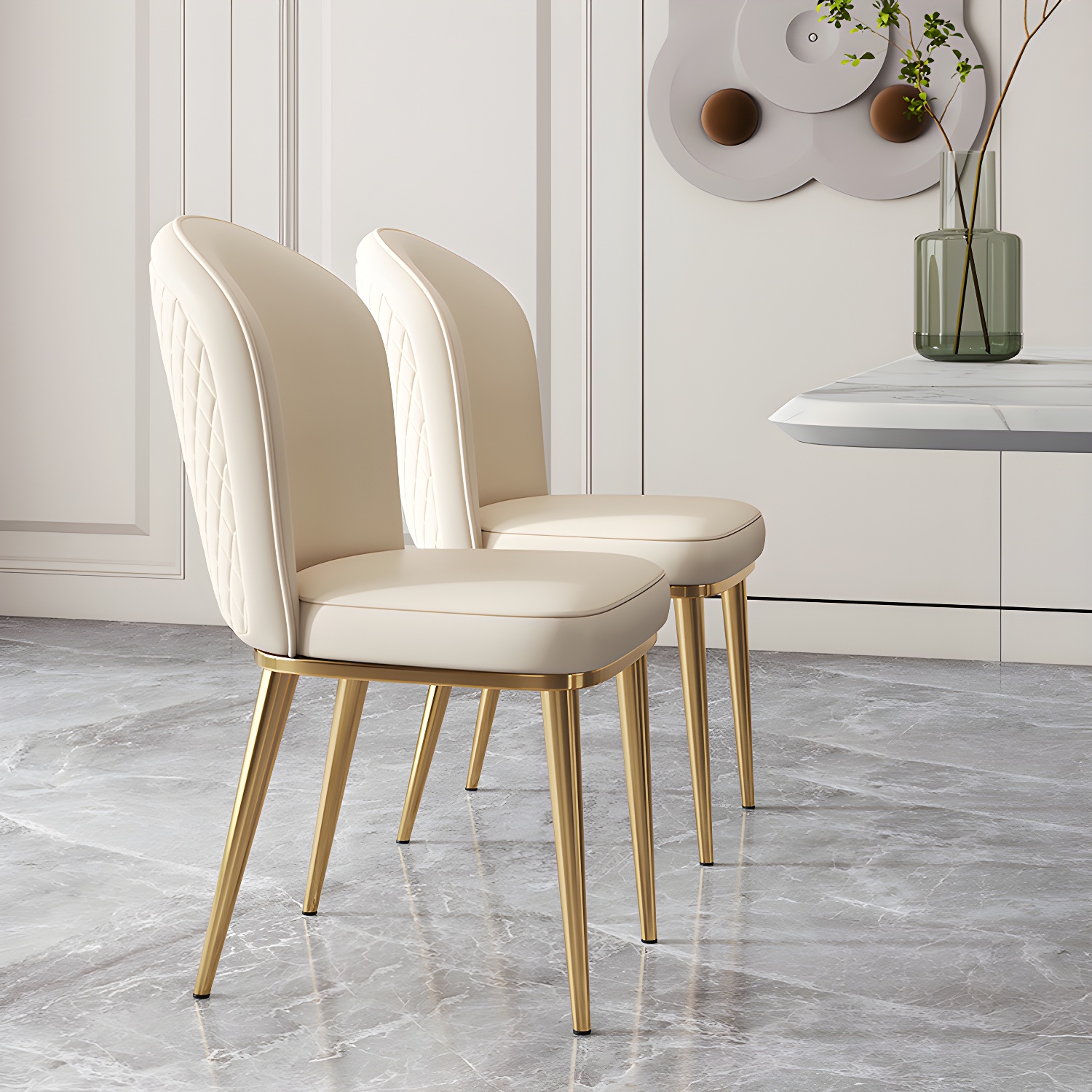 Glam Style Side Chair Leather Gold Frame Dining Chair for Home - image 17