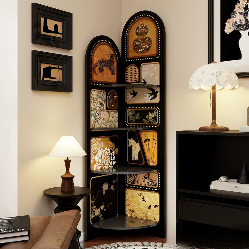 Modern Simple Style Nook Decorative Cabinet with 4 Exterior Shelves, Laminate Countertop in Midnight Black