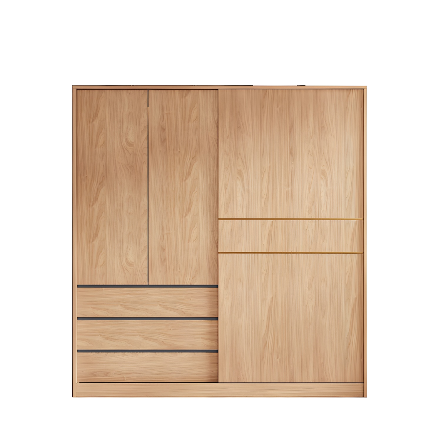 Natural Finish Wardrobe Armoire Sliding Wardrobe Cabinet with Drawer - image 5