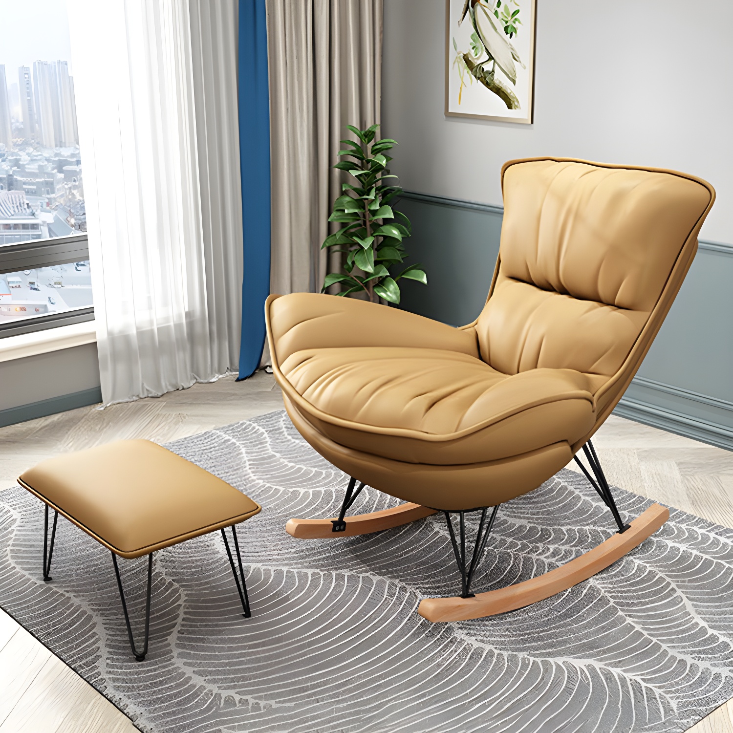 Modern Rocking Chair Metal Frame Doll Cotton Filling Cushion Wingback Rocker Chair - image 11