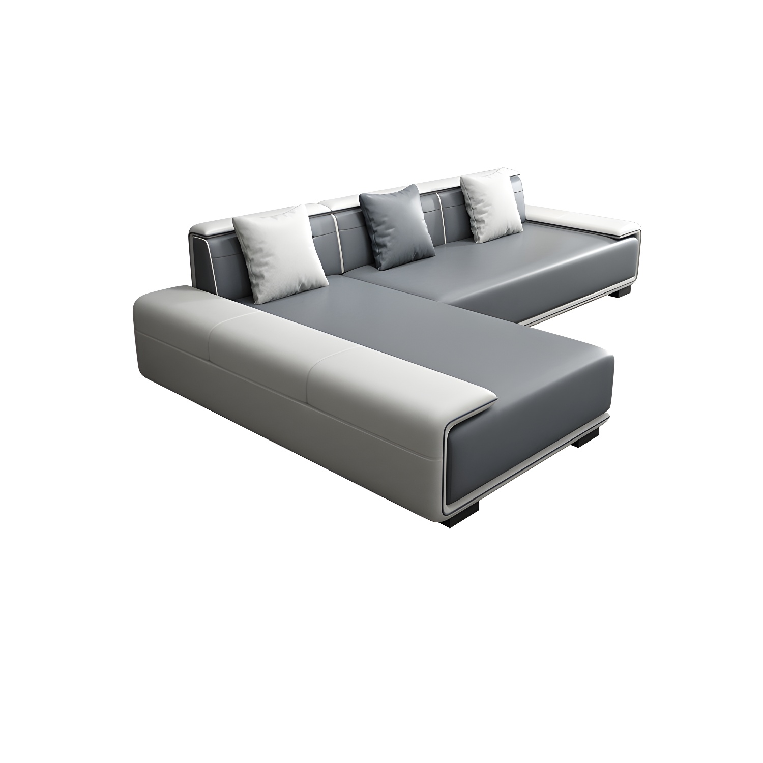 Faux Leather Sofa & Chaise with Pillows Modern U Sofa in Gray - 29.53" H - image 19