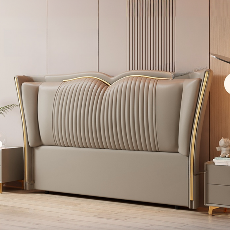 Modern Simple Style Wingback Headboard in Natural Wood for King/Queen/Full Bed with No Distressing, Sponge Upholstery, Free-standing Standard Height