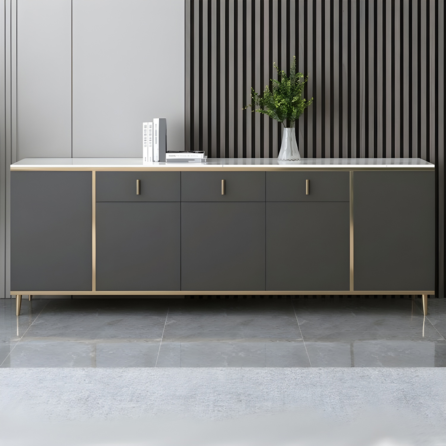 Modern Stone Buffet Sideboard with Doors and Drawers for Living Room - image 4