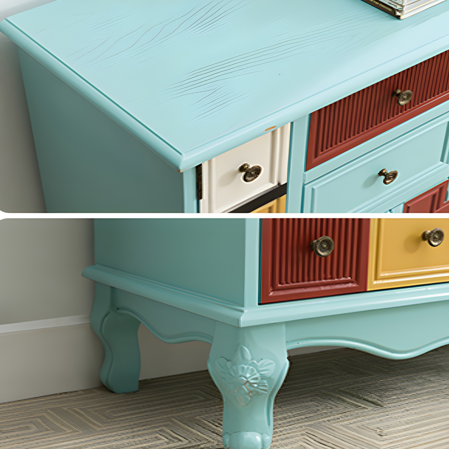 Industrial Painted Accent Cabinet with Drawers Solid Wood Chest - image 23