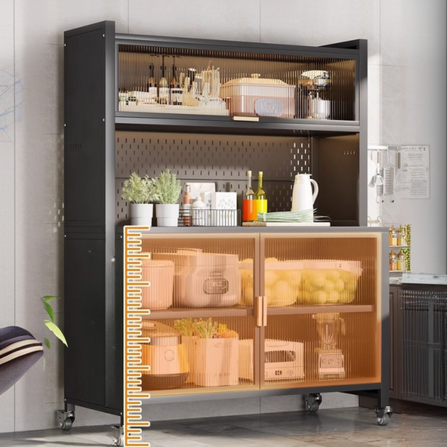 Narrow Steel Countertop Sideboard with Wheels, Cupboard, Changeable Shelf, and 3/4 Doors - image 4