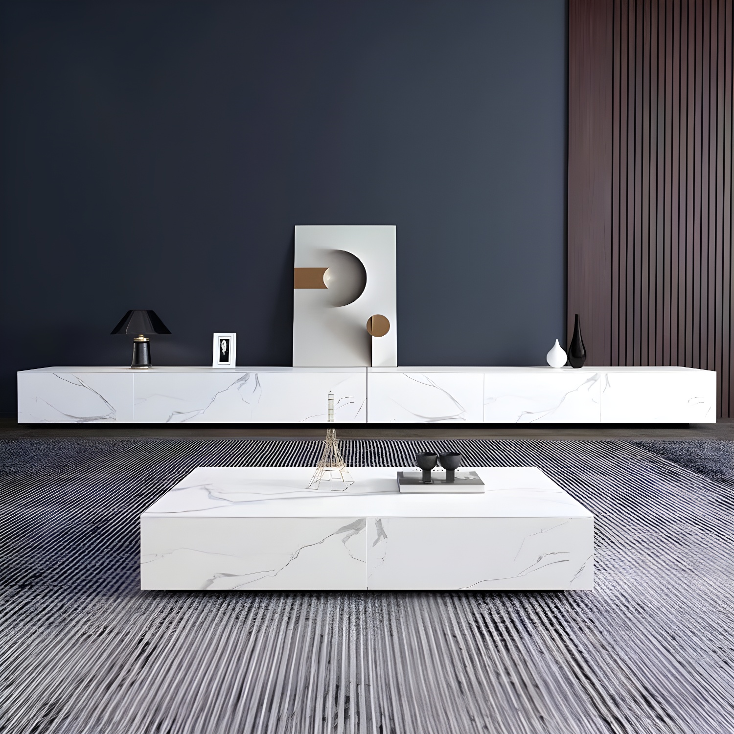 Stone TV Stand Console in Solid Wood with Storage Drawers Contemporary - image 4