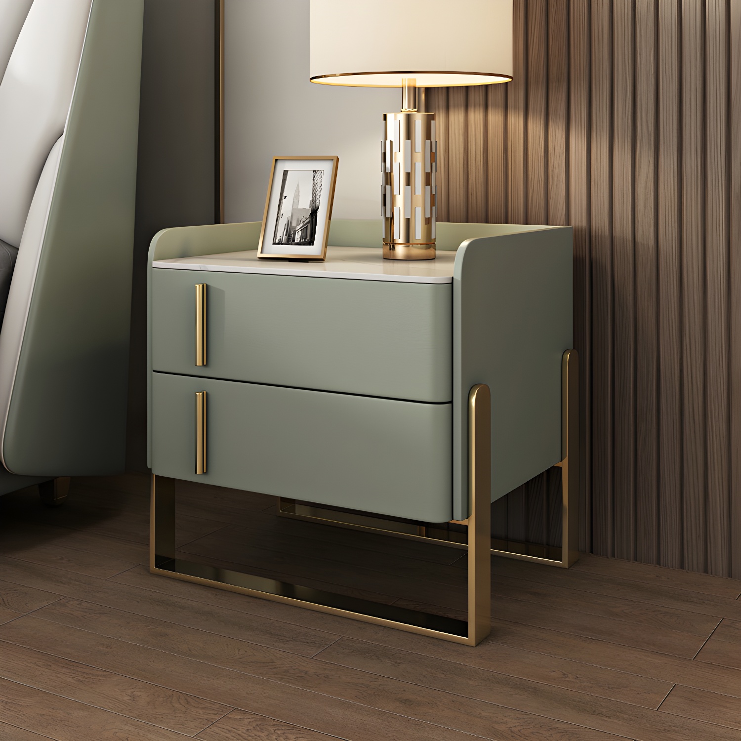 Glam Nightstand with 2 Drawer 20-inch Tall Leather Night Table - image 10