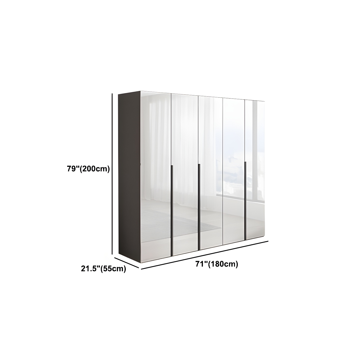White Mirrored Finish Wardrobe Armoire Engineered Wood Wardrobe Cabinet - image 19