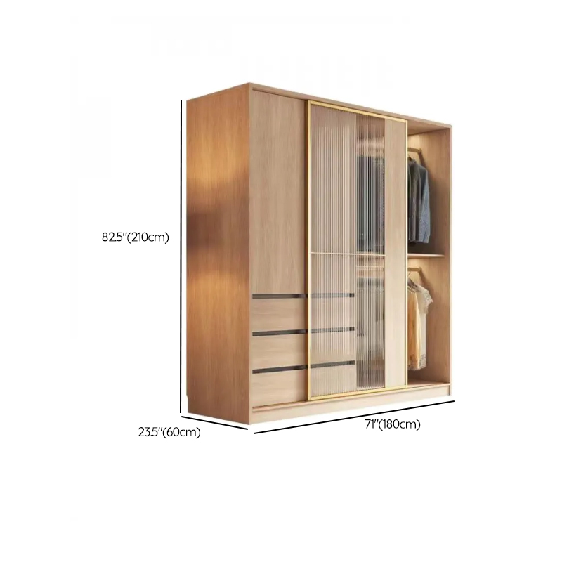 Natural Finish Art Deco Timber Wardrobe Armoire with Soft Close Drawer, Soft Close Door, Interior Shelves, and Clothing Rod - image 12