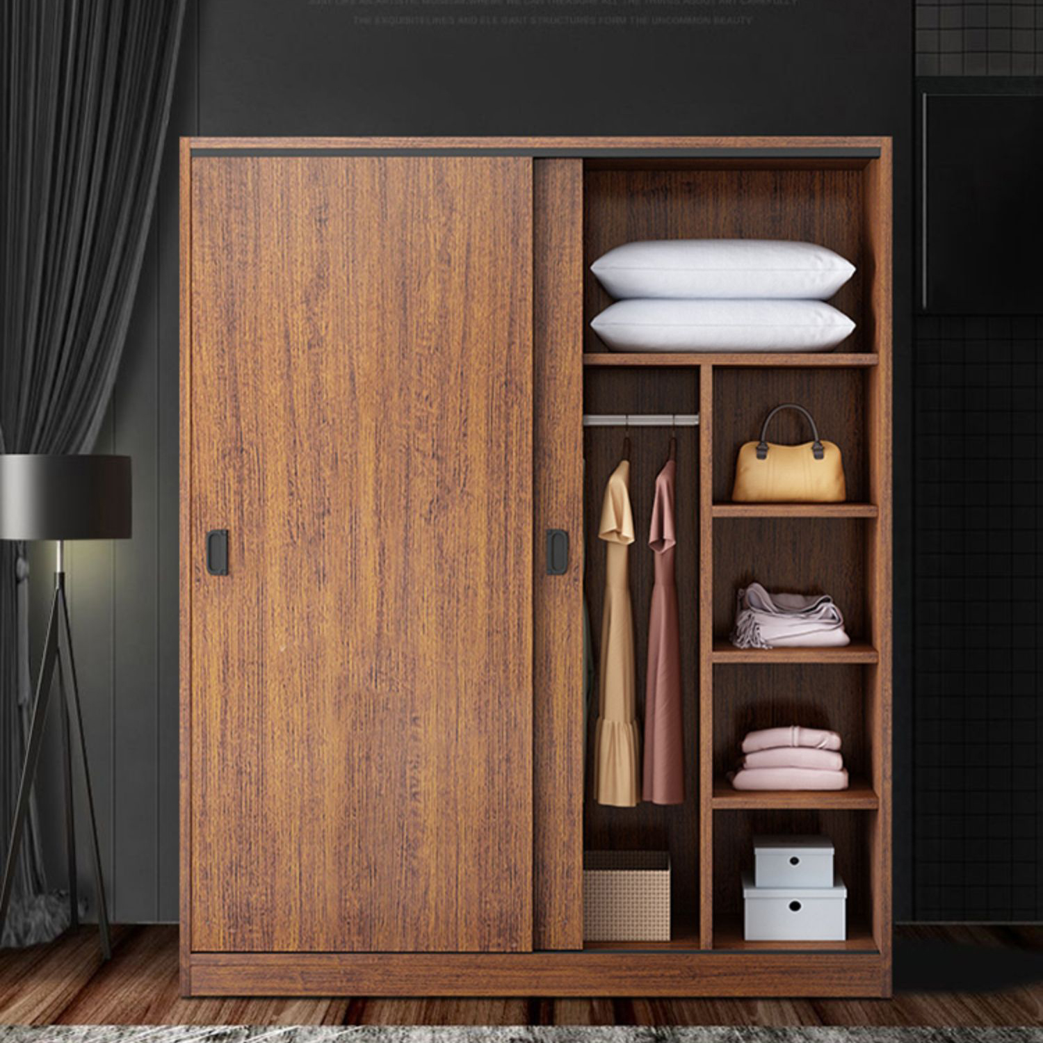 Modern Sliding Doors Wardrobe Wood Frame Freestanding Wardrobe Armoire - image 7