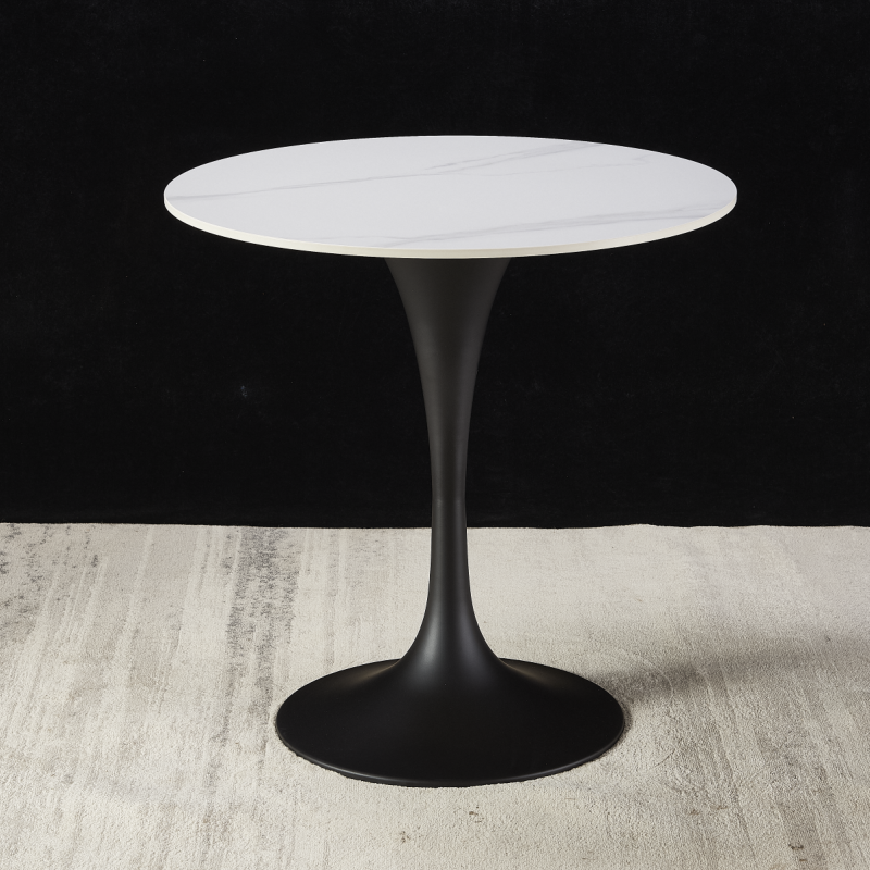 Chalk Circular Stone Art Deco/Glamorous Dining Table for 2, Scratch-immune & Fixed Table