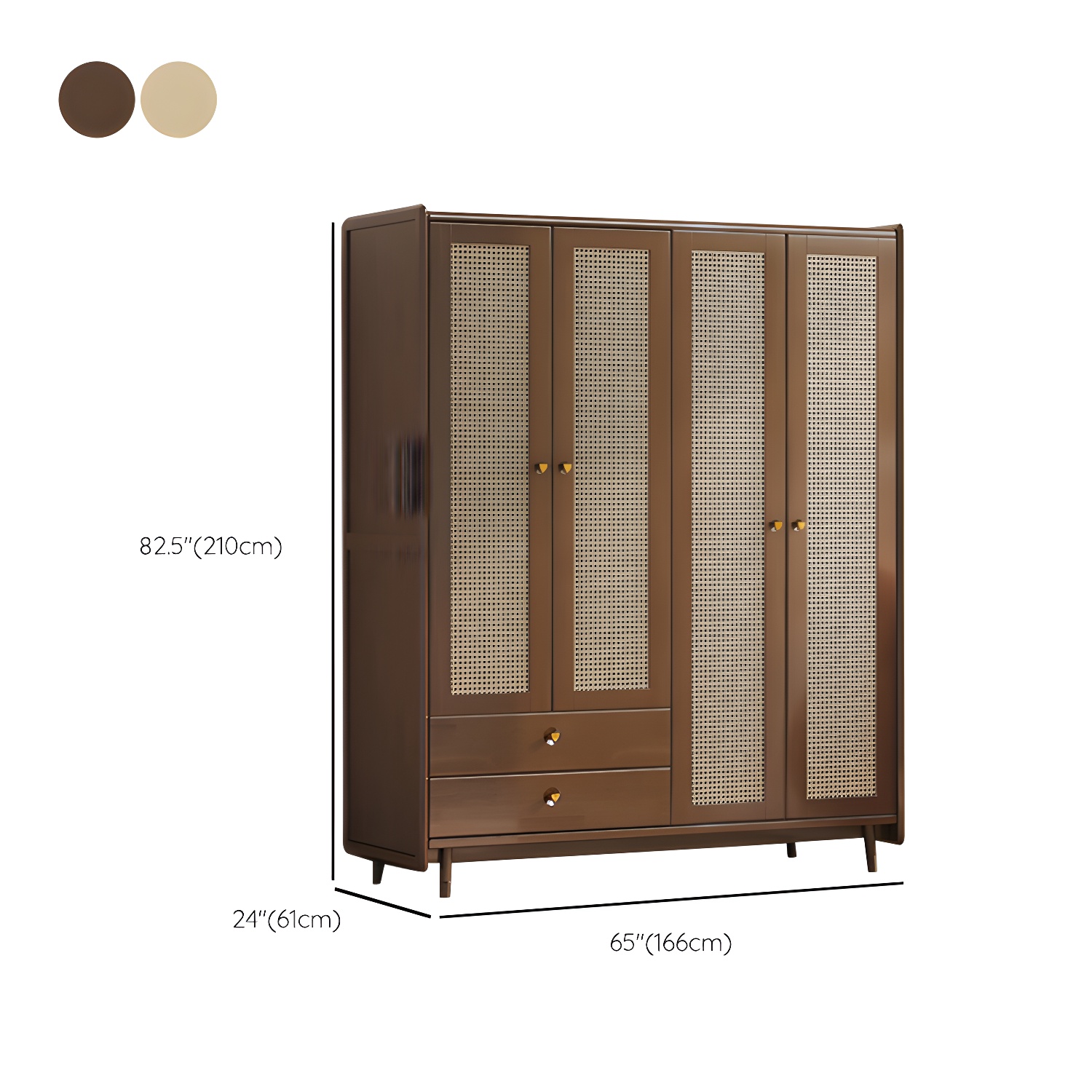 Rubberwood Solid Wood Frame Wardrobe Modern Rattan Hinged Doors with Legs - image 15