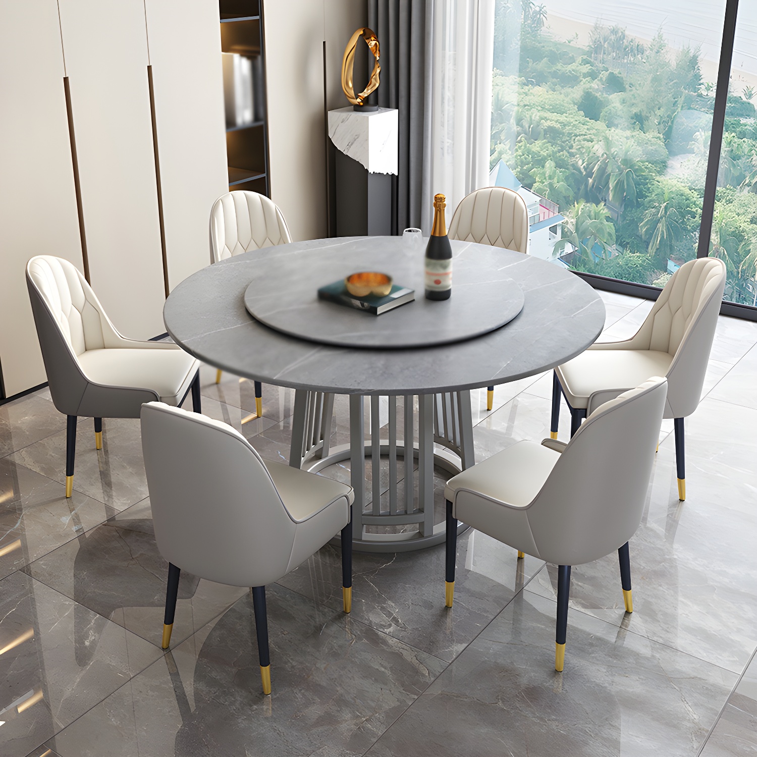 Modern 1/2/7 Pieces Dining Set Round Sintered Stone Dining Table for Dining Room - image 4