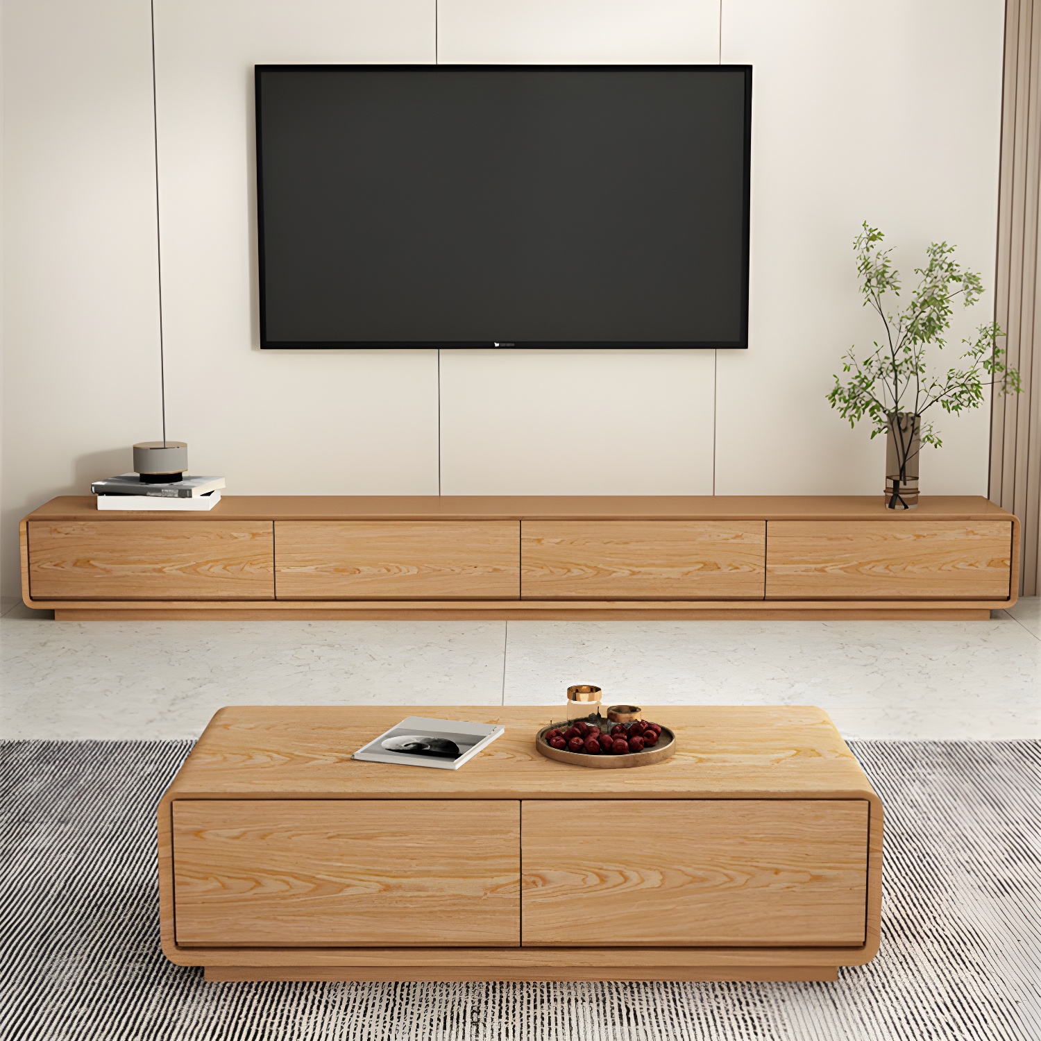 Contemporary Wood Media Console TV Stand in Natural with Drawers - image 3