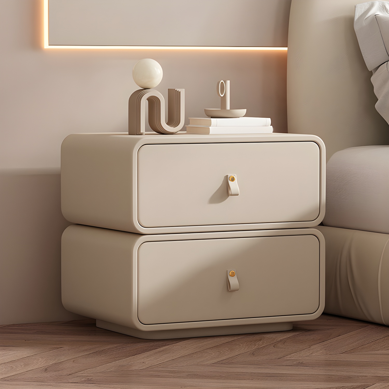 Modernism Bedside Desk Shape in Rectangular with Two-drawer for Bedroom - image 4