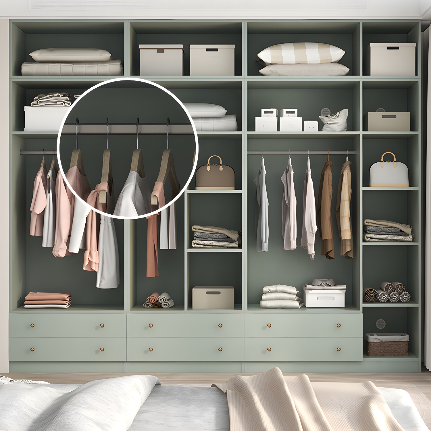 Modern Green Wood Wardrobe Armoire with Soft-Close Drawers & Clothing Rod - image 10