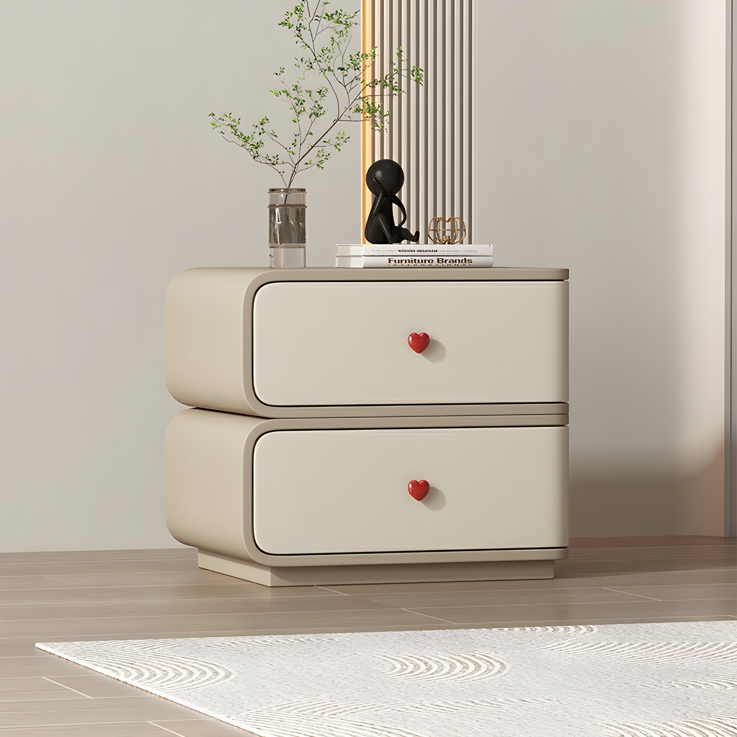Contemporary Solid Wood Frame Nightstand with Microfiber Leather Silent Slide Two Drawers - image 3